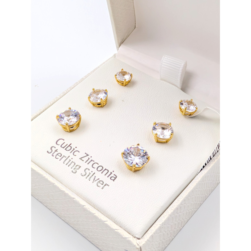 Rachel Ashwell Earring Set Sterling Silver 925 CZ Gold Tone Clear Rhinestone